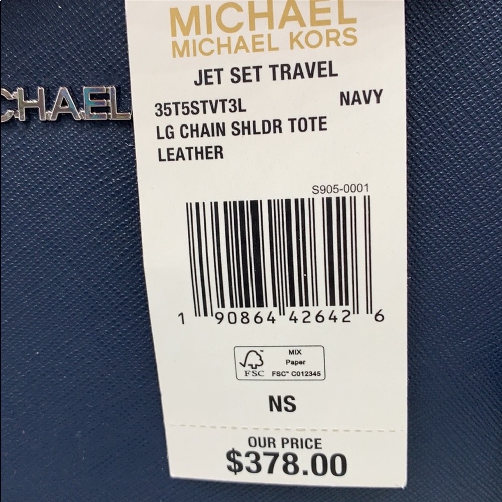 MICHAEL KORS LARGE CHAIN SHOULDER TOTE NAVY & LG DOUBLE ZIP WRISTLET DK … - Picture 11 of 16